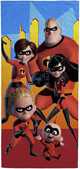 Jay Franco Pixar Incredibles Sunny Kids Bath/Pool/Beach Towel - Super Soft & Absorbent Fade Resistant Cotton Towel, Measures 28 inch x 58 inch (Official Pixar Product)