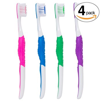 PRO-SYS® Kids Toothbrush (Colorful 4-Pack) - Made with Soft DuPont® Tynex® Bristles (Ages 6-10 for Young Children)