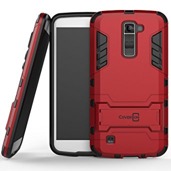 LG Premier Case, LG K10 Case, CoverON® [Shadow Armor Series] Hard Slim Hybrid Kickstand Phone Cover Case for LG K10 - Red & Black