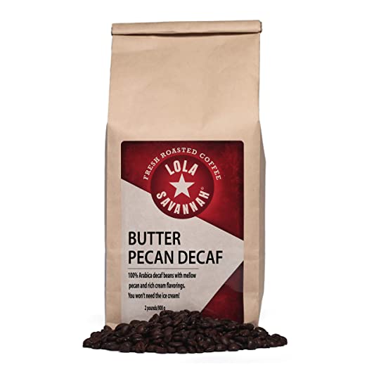 Lola Savannah Butter Pecan Whole Bean Coffee - Gourmet Arabica Beans Blend Buttery Richness with Toasty, Nutty Pecan Flavor that Melts Away, Decaf, 2lb Bag
