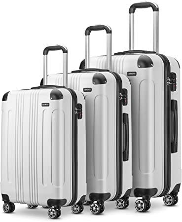 Joyway Luggage Sets 3 Piece Hardshell Suitcase Lightweight with TSA Lock Spinner wheels,20inch carry on,24inch 28inch(white)