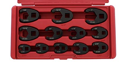 ABN Jumbo Crowfoot Flare Nut Wrench Set SAE Standard 12-Piece Tool Kit for 3/8in and 1/2in Drive Ratchet