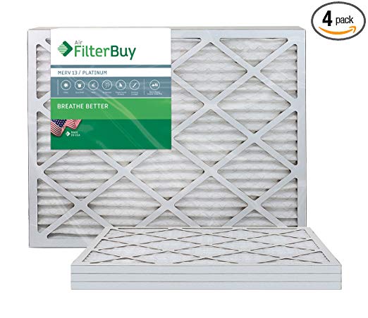 FilterBuy 25x25x1 MERV 13 Pleated AC Furnace Air Filter, (Pack of 4 Filters), 25x25x1 – Platinum