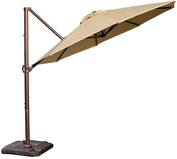 Abba Patio Sunbrella Offset Cantilever Umbrella 11-Feet Outdoor Patio Hanging Umbrella with Cross Base, Off White