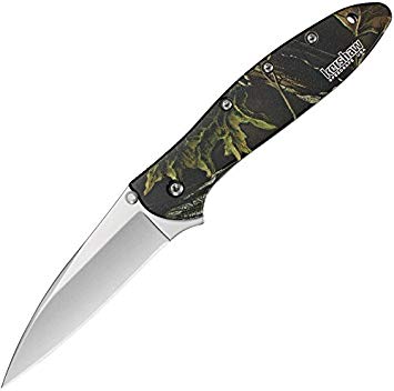 Kershaw Leek Camo Pocketknife (1660CAMO); 3-Inch Stainless Steel Blade with Bead-Blasted Finish, Anodized Aluminum Handle, Frame Lock, SpeedSafe Assisted Opening and Reversible Pocketclip; 2.4 OZ.