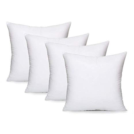 EVERMARKET Square Poly Pillow Insert, 18" L X 18" W, White (4)