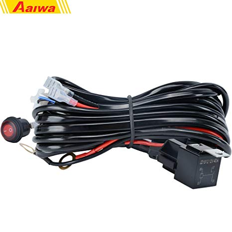 Aaiwa LED Light Bar Wiring Harness Kit, 14AWG Heavy Duty 12V On-off Switch Power Relay Blade Fuse for Off Road LED Work Light Bar -12FT 1 Lead,5 Years Warranty
