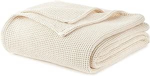 Whisper Organics Waffle Blanket - 100% Organic Cotton Blanket - Soft Breathable Lightweight GOTS and Fairtrade Certified 320GSM Blanket (60x90)