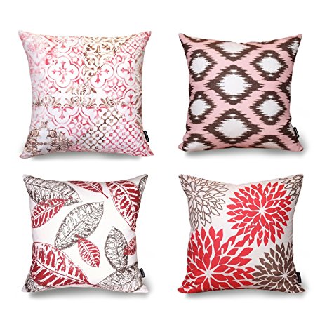 Phantoscope® New Living Red&Brown Decorative Throw Pillow Case Cushion Cover Set of 4
