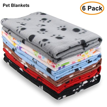Eagmak Cute Dog Cat Fleece Blankets with Pet Paw Prints for Kitten Puppy and Small Animals Pack of 6
