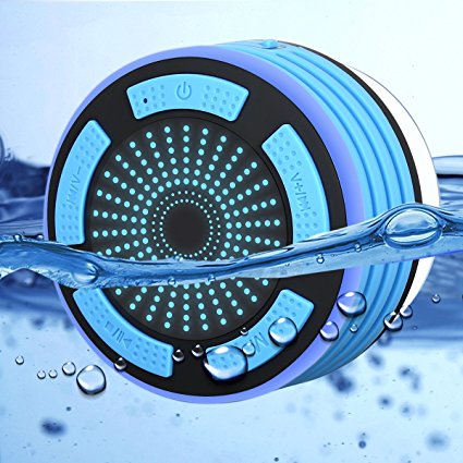 Shower Speaker - Certified Waterproof Wireless 4.0 Speaker – with HD Sound and Bass, FM Radio, Colorful LED Effect, Strong Adhesion, Hands-free Calls for all Bluetooth Device
