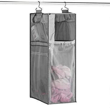 Space Saving Hanging Laundry Hamper [70L Load Capacity] - Free Up Floor Space, Breathable Mesh Hanging Laundry Bag & Side Pockets, Carrying Handles, Zippered Front for Easy Unloading, Ideal for Dorms