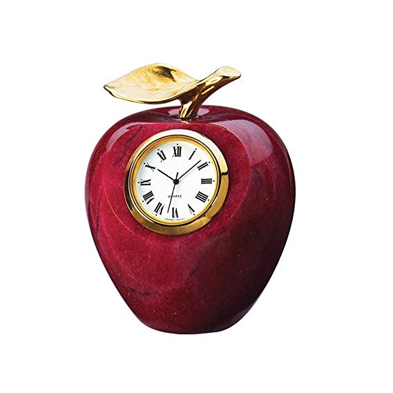 Marble Apple Clock Paperweight with Gold Leaf