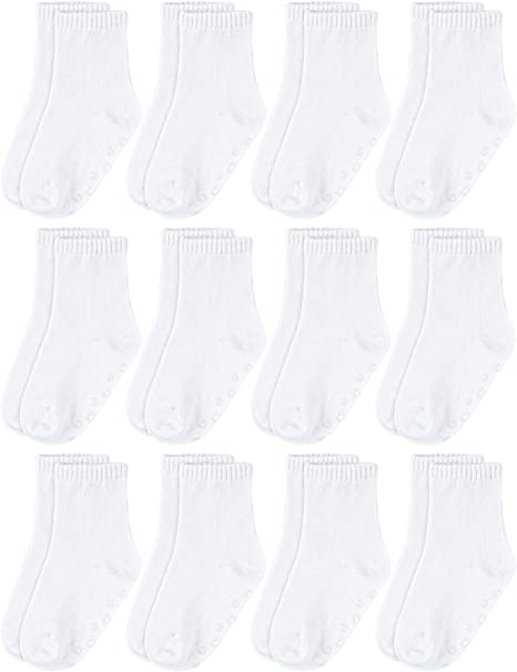 Cooraby 12 Pairs Unisex Toddler Socks Classic Non-Skid Crew Socks, Assorted Colors