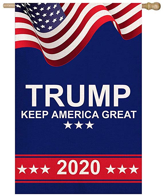Shmbada American President Donald Trump 2020 Make Keep US America Great Burlap House Flag, Double Sided Premium Fabric, US Election Patriotic Outdoor Decorative Banner for Yard Lawn, 28 x 40 Inch