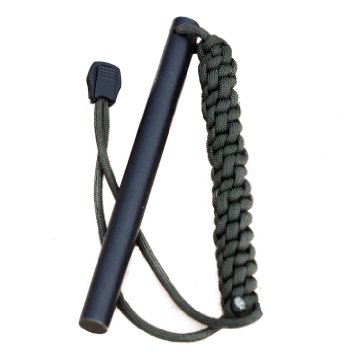 bayite 1/2 x 6 Inch Survival Drilled Flint Fire Starter Ferrocerium Rod Kit with OD Green Paracord Landyard Large