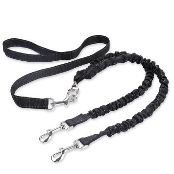 Uarter Double Dog Bungee Leash with Comfortable Soft Grip Rubber Handle,Reflective Stitching Pet Double Dog Leash Coupler
