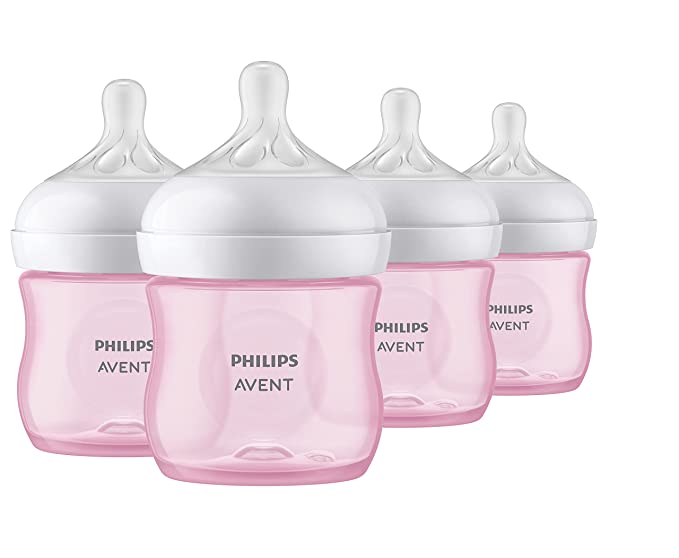 Philips Avent Natural Baby Bottle with Natural Response Nipple, Pink, 4oz, 4pk, SCY900/14