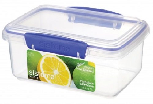 Sistema KLIP IT Food Storage Container, 1 L - Clear with Blue Clips