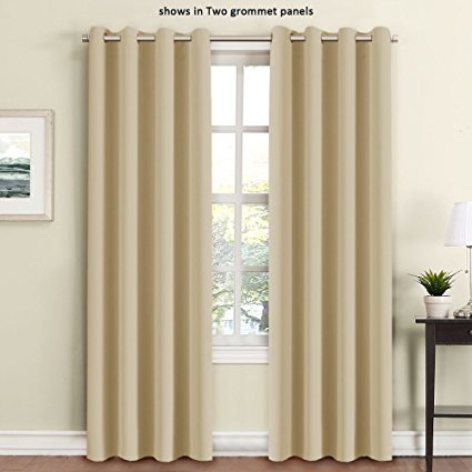 FlamingoP Light Blocking Ultimate Performance Solid Pattern Drape, Noise Reducing, Grommet Top, One Panel 84 by 52 inch -Wheat