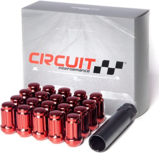 Circuit Performance Spline Drive Tuner Acorn Lug Nuts Red 12x1.25 Forged Steel (20pc   Tool)