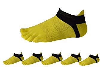 Men Cotton Low Cut Athletic Toe Socks 5 Finger No Show Mesh Wicking 6 Pack