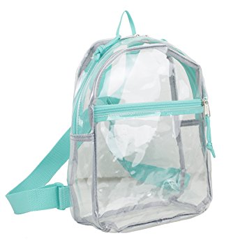 Eastsport 100% Transparent Clear Mini Backpack with Adjustable Straps, Clear/Turquoise