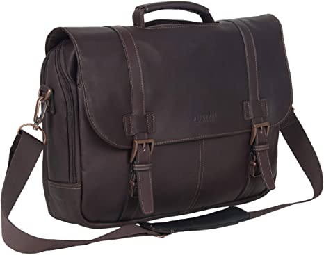 Kenneth Cole Reaction Show Full-Grain Colombian Leather Dual Compartment Flapover 15.6-inch Laptop Business Portfolio, Dark Brown, One Size