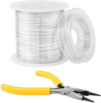 Craft Wire, 20 Gauge Silver Jewelry Wire for Jewelry Making and Crafts with A 26 Gauge Silver Wire and Pliers