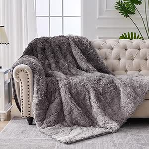 Faux Fur Weighted Blanket for Adults(20 lbs, 60” x 80”, Grey),Fuzzy Cozy Sherpa Full Queen Size Heavy Blanket for Sleeping,Comfy Warm Soft Plush Blanket,Gifts for Women Men for Couch Sofa Bed