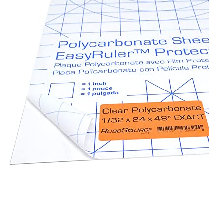 Polycarbonate Plastic Sheet 24" X 48" X 0.030" (1/32") Exact with EasyRuler Film, Shatter Resistant, Easier to Cut, Bend, Mold Than Plexiglass. for VEX Robotics, Hobby, Home, DIY, Industrial, Crafts
