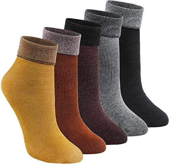 Fleece Lined Winter Socks Women - Thermal Warm Wool Thick Vintage Crew Socks For Cold Weather 5 Pack