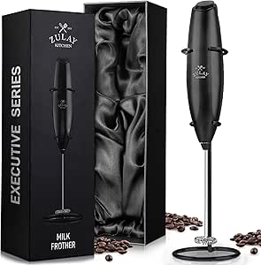 Zulay Executive Series Ultra Premium Gift Milk Frother For Coffee with Deluxe, Radiant Finish - Coffee Frother Handheld Foam Maker - Electric Milk Frother Handheld For Lattes (Sleek Black)