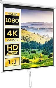 HOMCOM Écran de Projection TV et Home Cinema de 85 Pouces vidéo projecteur 1:1 4K HD, Fixation Mural ou Plafond, 149L x 149H cm