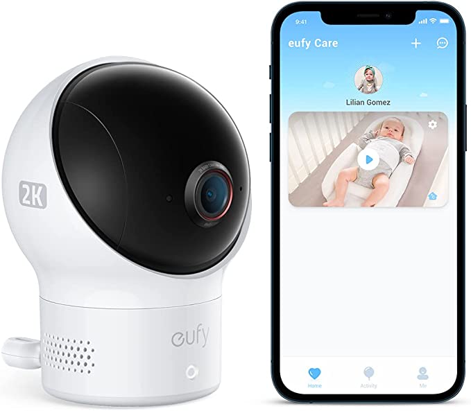 eufy Care Baby Monitor 2, Video Baby Monitor with Wi-Fi, 2K Resolution with Pan & Tilt, Night Vision, Sound and Room Temperature Detection, Baby Camera Monitor, Requires 2.4GHz Wi-Fi