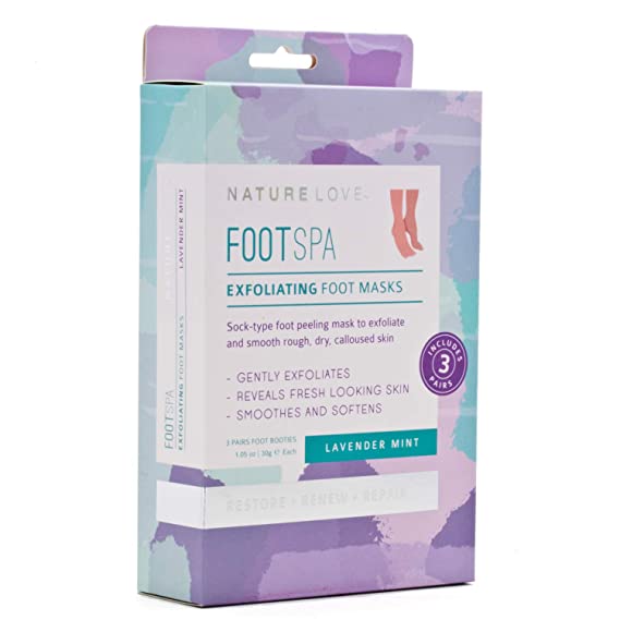 Nature Love Exfoliating Foot Mask, Lavender Mint, 3 pack