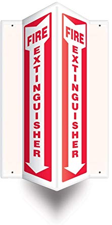 Accuform PSP330 Projection Sign 3D, Legend"FIRE EXTINGUISHER (ARROW DOWN)", 12" x 4" Panel, 0.10" Thick High-Impact Plastic, Pre-Drilled Mounting Holes, Red on White