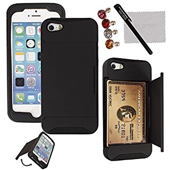 xhorizon® Hard/Soft Heavy Duty Hybrid Credit Card Wallet Case Cover For iPhone 5C Black