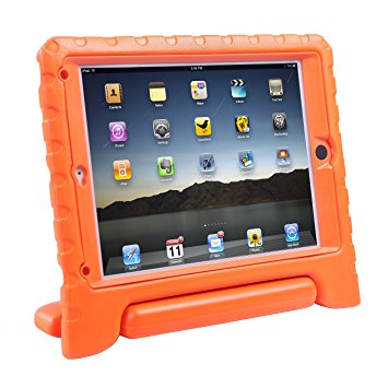 HDE iPad Air Bumper Case for Kids Shockproof Hard Cover Handle Stand with Built in Screen Protector for Apple iPad Air 1 (Orange)