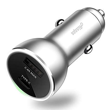 USB C Car Charger, 48W/5.4A 2-Ports Type C Car Charger Adapter with 36W Power Delivery with LED for iPad Pro/Air(2018)/iPhone XS/Max/XR/X/8/7, and 1 USB A Port for Samsung s9/s8 by Ainope(Silver)