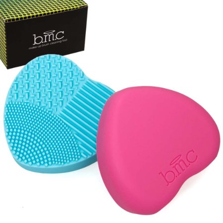 BMC 2pc Heart Shaped Silicone Multi Texture Surface Make Up Brush Cleaning Tool Set