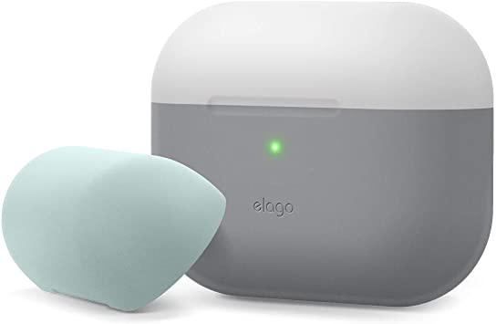 elago Duo Case Designed for Apple AirPods Pro Case, 2 Caps   1 Body [ Light Grey, Baby Mint   Dark Grey Translucent ]