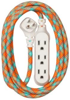 Habitat 8ft Braided Extension Cord, 3 Outlets, Poppy Fields, Low Profile Electrical Plug Outlet Power Strip, Extension Cord with Multiple Outlets, 8 ft Extension Cord with 3 Outlet Adapter