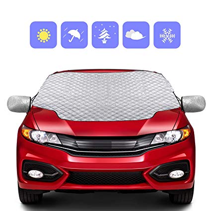 Kekilo Car Windshield Snow Cover Windscreen Frost Cover Snow Magnetic Cover Windshield Sun Protector Waterproof Dust Cover and Ice Protector in All Weather Car Cover with Two Mirror Covers (L)