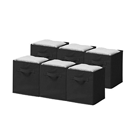 Unique Home Storage Cube Basket Bin Organizer containers drawers, Set of 6, Black