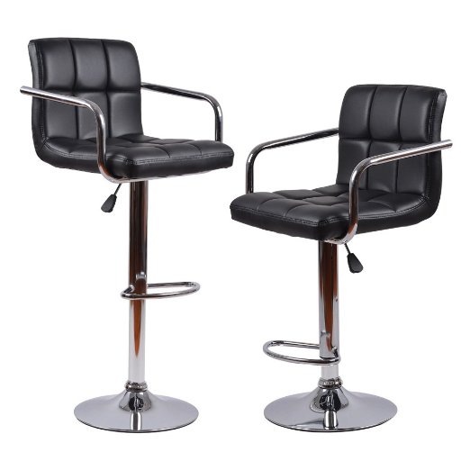 Homall Modern PU Leather Swivel Adjustable Barstools With Armrest,Synthetic Leather Hydraulic Counter Stools (Black Set of 2)