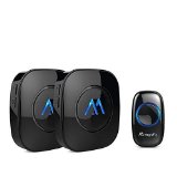 Magicfly Portable Wireless Doorbell Kit Remote Button Operating at 1000 ft Range with Over 50 Chimes No Batteries Required for Receiver 1 Transmitter 2 Receiver Black