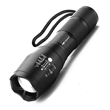 Tronsnic A100 Tactical Flashlight Cree T6 LED 1000 Lumens High-Powered Bright Led Flashlight 5 Modes Zoom Pocket Torch Adjustable Waterproof Tactical for Hiking Camping Fishing Cycling Biking