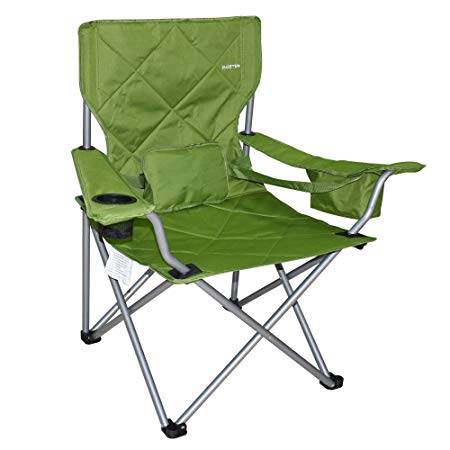Suzeten Oversized Folding Camping Chairs Quad Arm Chair with Heavy Duty Lumbar Back Support, Cooler Cup Holder, Back Mesh Pocket, Shoulder Strap Carrying Bag, Supports 500 lbs