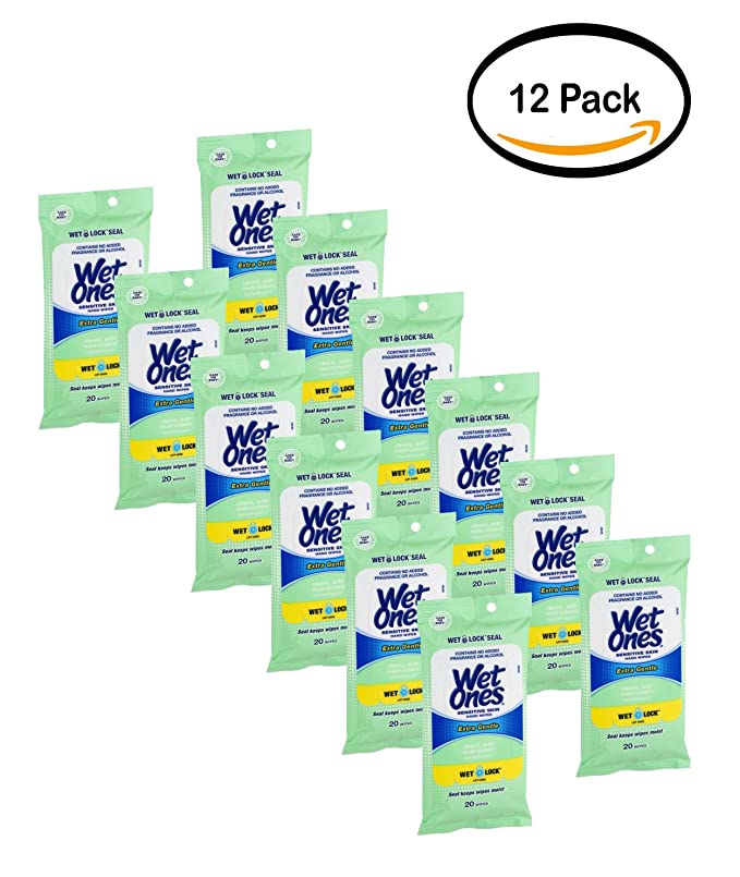 PACK OF 12 - Wet Ones Sensitive Skin Hand Wipes Travel Pack - 20 Count